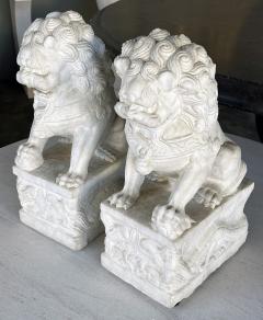 Pair of Chinese Carved Marble Foo Dogs Lions - 3882282