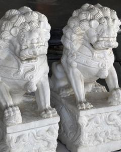 Pair of Chinese Carved Marble Foo Dogs Lions - 3882283