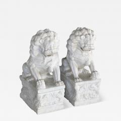 Pair of Chinese Carved Marble Foo Dogs Lions - 3883713