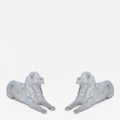 Pair of Chinese Carved Whitewashed Wooden Dog Statues - 4412494