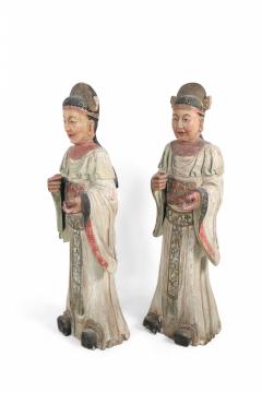 Pair of Chinese Carved Wood Civil Officer Statues - 4520074