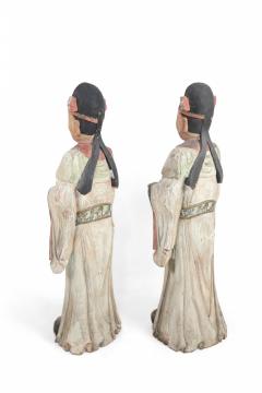 Pair of Chinese Carved Wood Civil Officer Statues - 4520081