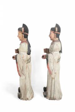 Pair of Chinese Carved Wood Civil Officer Statues - 4520096