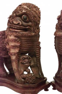 Pair of Chinese Carved Wood Foo Dogs - 4322659