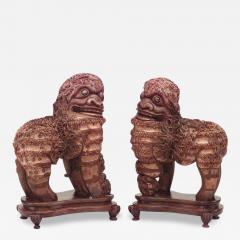 Pair of Chinese Carved Wood Foo Dogs - 4332409