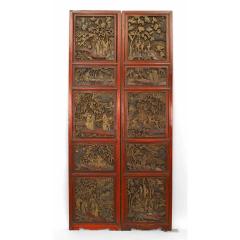 Pair of Chinese Carved and Lacquered Door Panels - 4631176