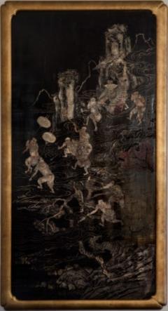 Pair of Chinese Carved and Painted Lacquer Panels - 3228470