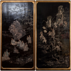 Pair of Chinese Carved and Painted Lacquer Panels - 3228486