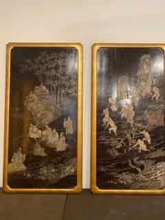Pair of Chinese Carved and Painted Lacquer Panels - 3228487
