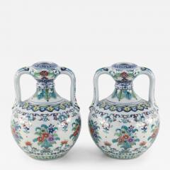 Pair of Chinese Doucai Double Ear Porcelain Vases - 4260601
