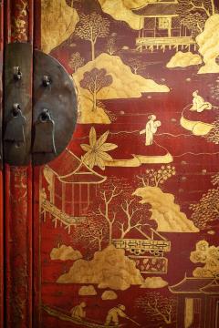 Pair of Chinese Export Bronze Mounted Red Lacquer and Parcel Gilt Cabinets - 921639