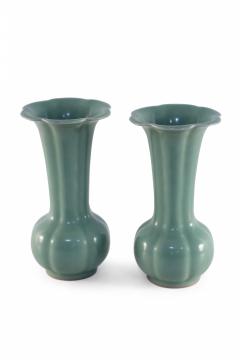 Pair of Chinese Fluted and Scalloped Celadon Porcelain Vases - 4408662