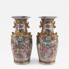 Pair of Chinese Guangcai Gilt Floral Porcelain Sleeve Vases - 4412641