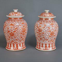 Pair of Chinese Iron Red and White Temple Jars - 4399351