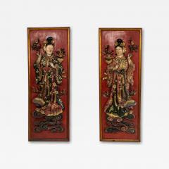 Pair of Chinese Lacquered Carved Wall Plaques - 4279086