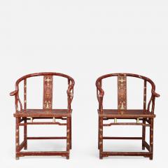 Pair of Chinese Laquared Red Wood and Gold Laquared of 18th - 1127505