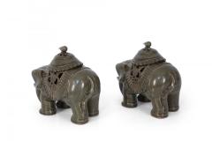 Pair of Chinese Lidded Porcelain Elephant Figurines - 4519832