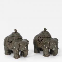 Pair of Chinese Lidded Porcelain Elephant Figurines - 4522544