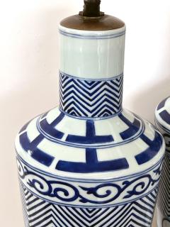 Pair of Chinese Mallet shaped Blue and White Decorated Porcelain Lamps - 3472847