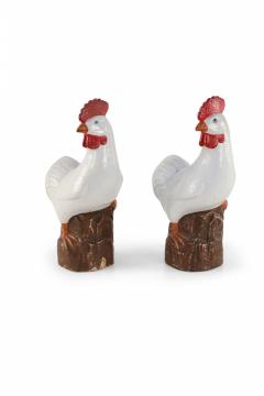 Pair of Chinese Mid Century White Porcelain Chickens - 4408497