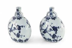 Pair of Chinese Ming Dynasty Style Blue and White Porcelain Moonflask Vases - 4199675