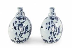 Pair of Chinese Ming Dynasty Style Blue and White Porcelain Moonflask Vases - 4199677