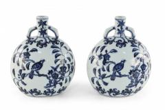 Pair of Chinese Ming Dynasty Style Blue and White Porcelain Moonflask Vases - 4199678