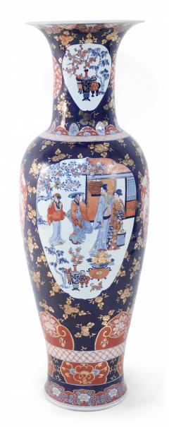 Pair of Chinese Monumental Imari Style Blue Porcelain Urns - 4408594