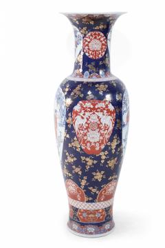 Pair of Chinese Monumental Imari Style Blue Porcelain Urns - 4408597