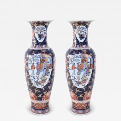 Pair of Chinese Monumental Imari Style Blue Porcelain Urns - 4412607