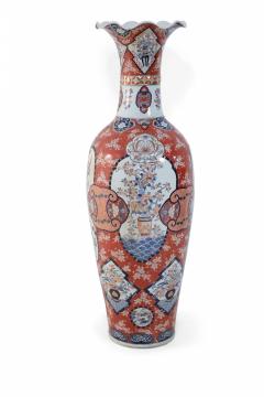 Pair of Chinese Monumental Imari Style Monumental Orange Porcelain Vases - 4408592