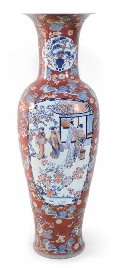 Pair of Chinese Monumental Imari Style Orange Porcelain Urns - 4408600
