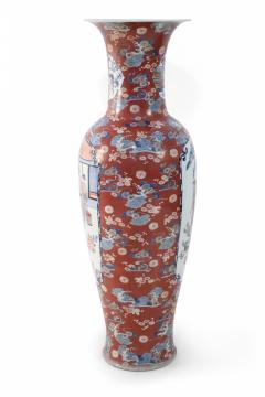 Pair of Chinese Monumental Imari Style Orange Porcelain Urns - 4408601