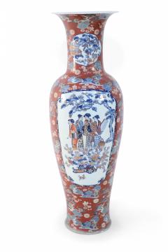 Pair of Chinese Monumental Imari Style Orange Porcelain Urns - 4408602