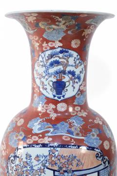 Pair of Chinese Monumental Imari Style Orange Porcelain Urns - 4408604
