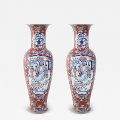 Pair of Chinese Monumental Imari Style Orange Porcelain Urns - 4412605