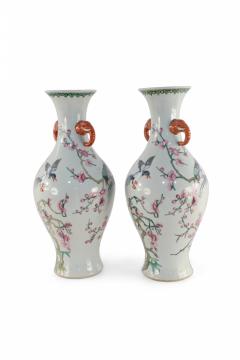 Pair of Chinese Off White Cherry Blossom Tree and Bird Motif Porcelain Vases - 4408405