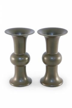 Pair of Chinese Olive Porcelain Beaker Vases - 4321161