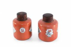 Pair of Chinese Orange Lidded Porcelain Jars - 4198832