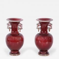 Pair of Chinese Oxblood Red Fluted Vases - 4529326