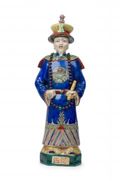 Pair of Chinese Painted Ceramic Figures Depicting a Blue Robed Emperor - 4407989