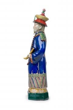 Pair of Chinese Painted Ceramic Figures Depicting a Blue Robed Emperor - 4407991
