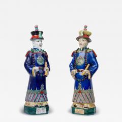 Pair of Chinese Painted Ceramic Figures Depicting a Blue Robed Emperor - 4412426