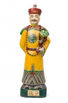 Pair of Chinese Painted Ceramic Figures Depicting a Yellow Robed Emperor - 4407983