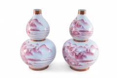 Pair of Chinese Pink and White Porcelain Double Gourd Vases - 4200308