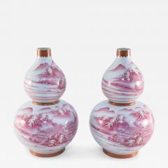 Pair of Chinese Pink and White Porcelain Double Gourd Vases - 4263203