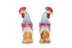 Pair of Chinese Polychrome Porcelain Roosters - 4519835