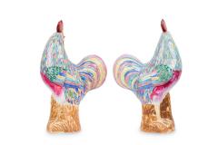 Pair of Chinese Polychrome Porcelain Roosters - 4519836