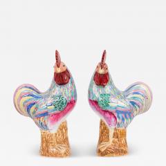 Pair of Chinese Polychrome Porcelain Roosters - 4522545