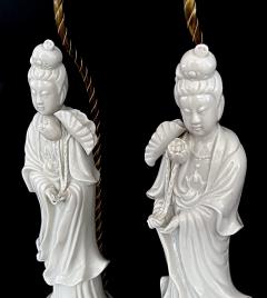 Pair of Chinese Porcelain Blanc de Chine Figural Lamps of the Goddess GuanYin - 3111893